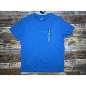 Hurley Mens T-Shirt Large Blue Short Sleeve Graphic Logo Reflective Casual